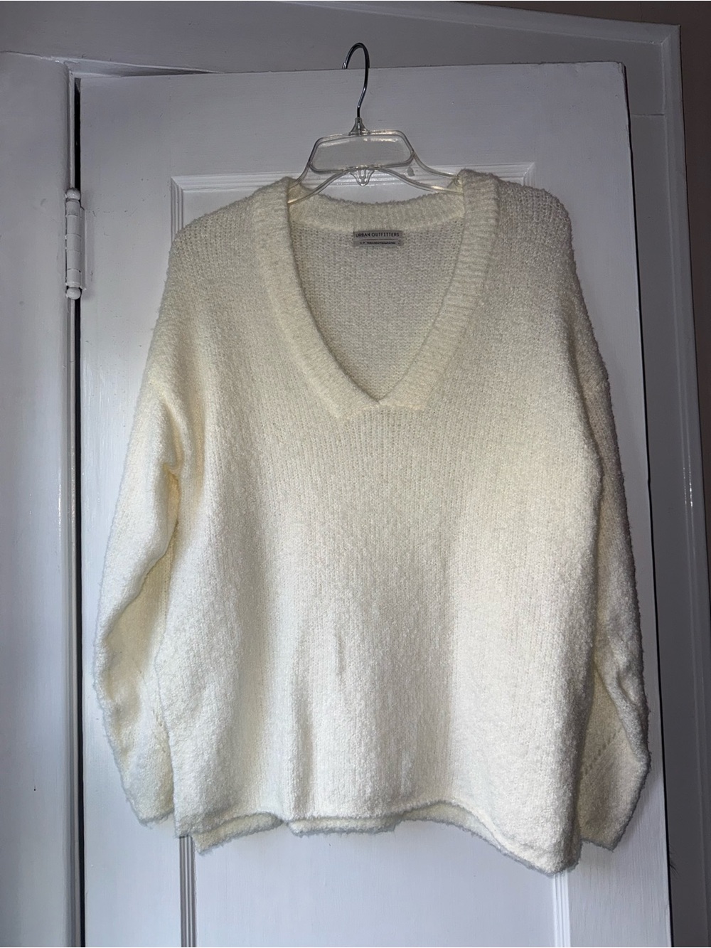 Urban Outfitters Cream V-Neck Bouclé Sweater